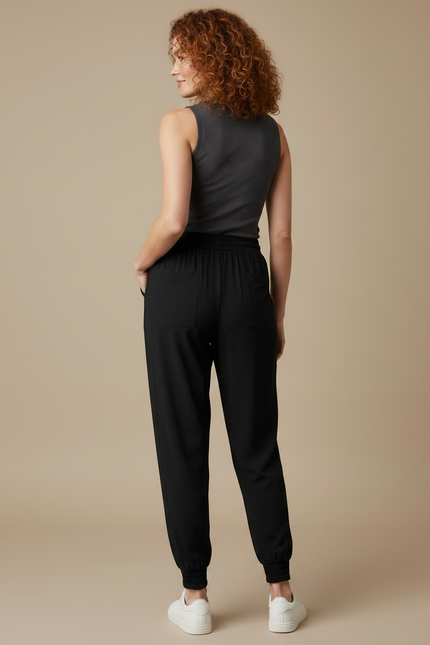 Pantalon Fluide Noir Ample Cordon Cheville Femme - Viscose - vue 2