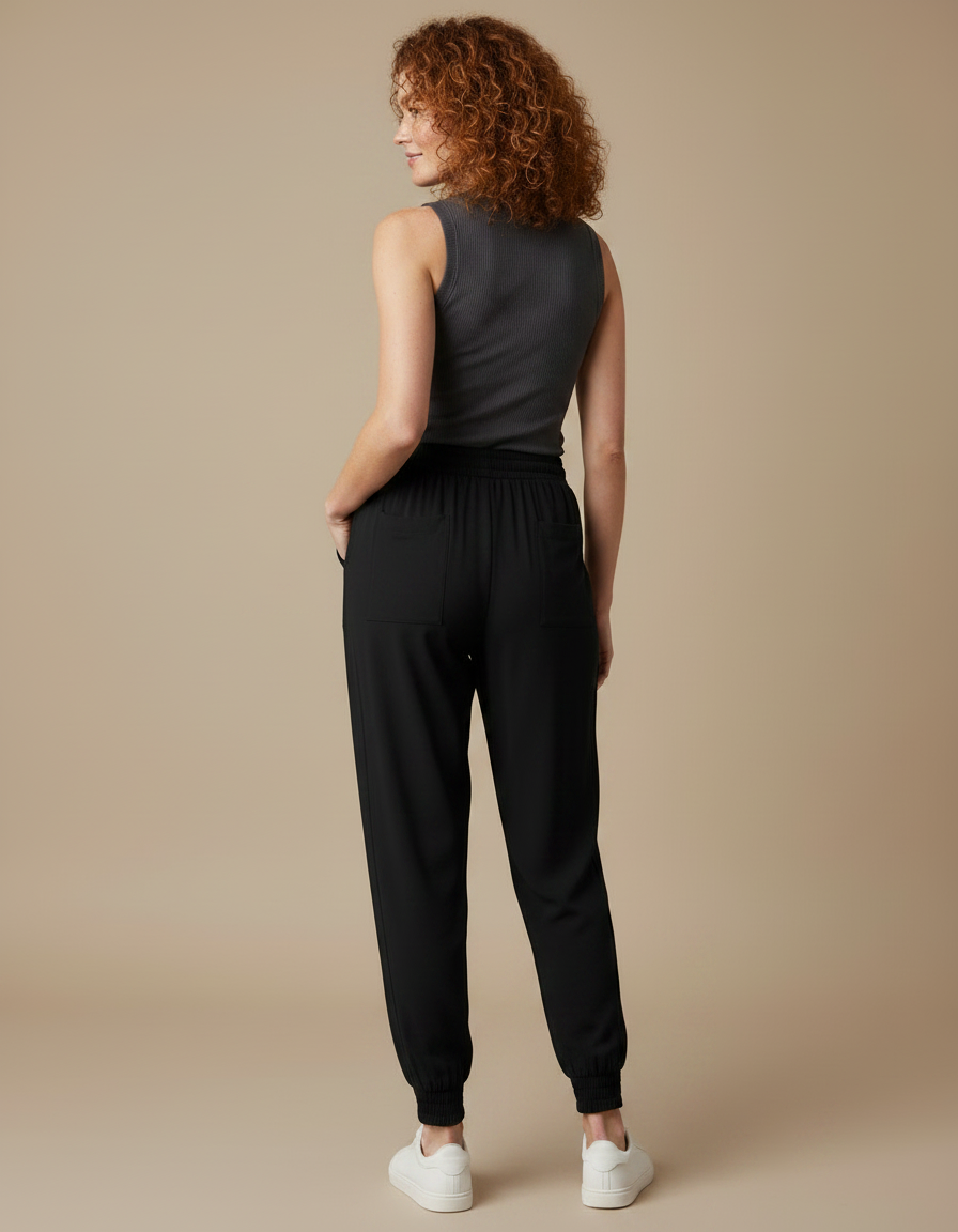 Pantalon Fluide Noir Ample Cordon Cheville Femme - Viscose - vue 2