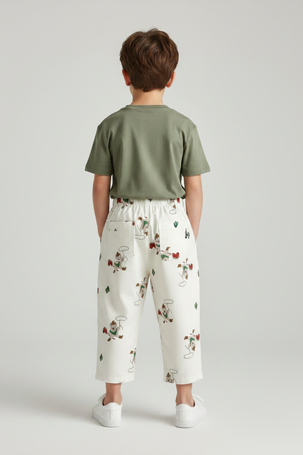 Pantalon Fluide Écru Ample Coton Imprimé Décontracté Enfant - vue 2