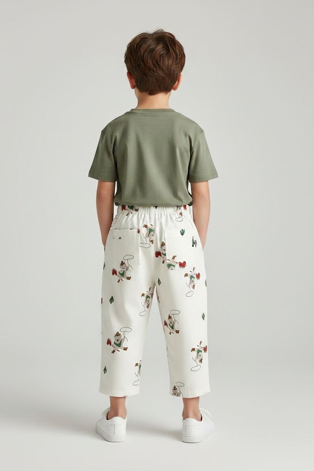Pantalon Fluide Écru Ample Coton Imprimé Décontracté Enfant - vue 2