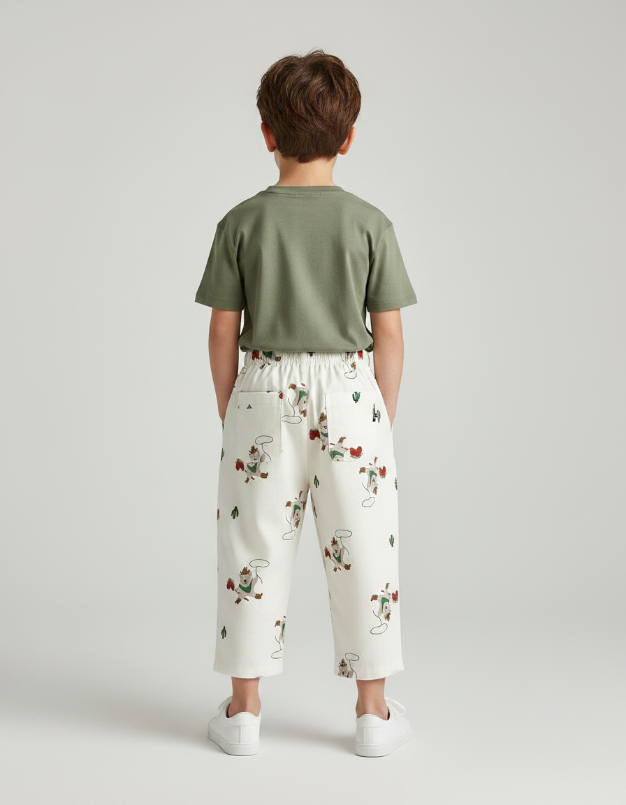 Pantalon Fluide Écru Ample Coton Imprimé Décontracté Enfant - vue 2