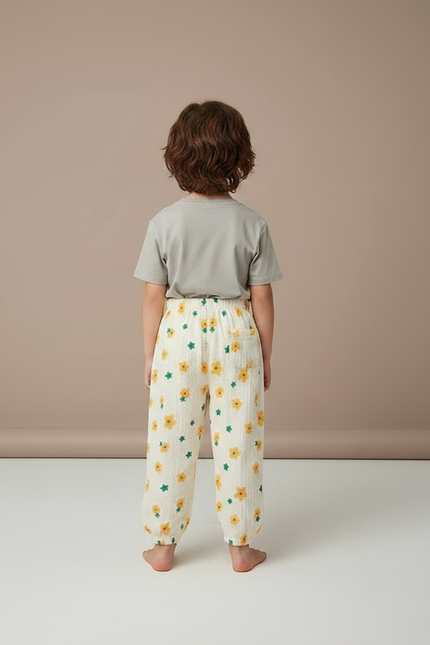 Pantalon Fluide Écru Fleuri Ample Léger Enfant - Beige Coton - vue 2