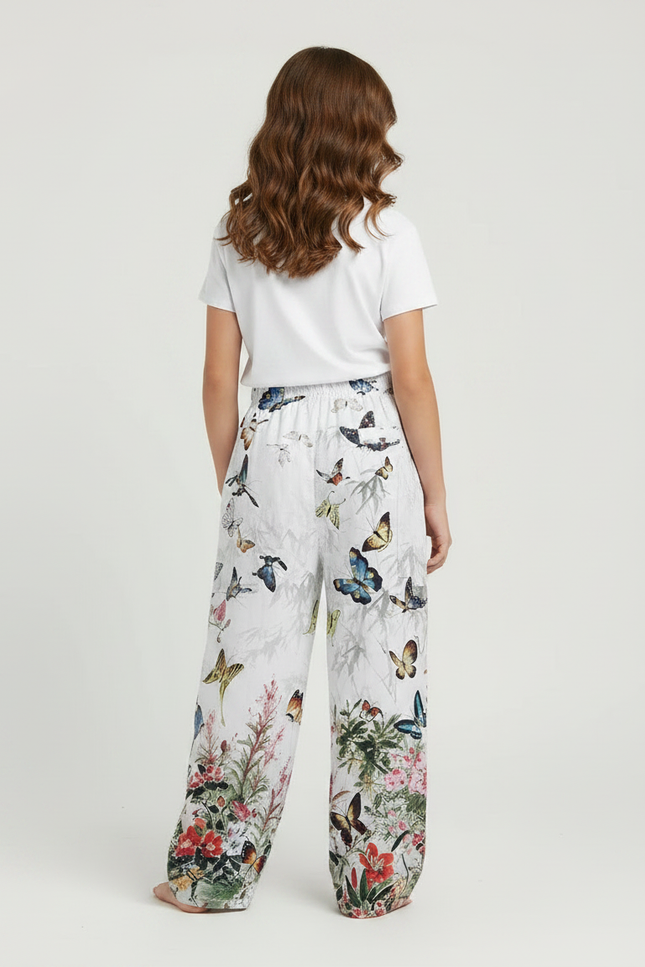 Pantalon Fluide Blanc Imprimé Papillons Floral Ample - Viscose - vue 2