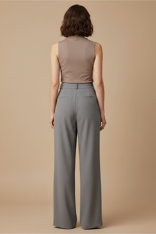 Pantalon Fluide Femme Gris Palazzo Polyester - vue 2