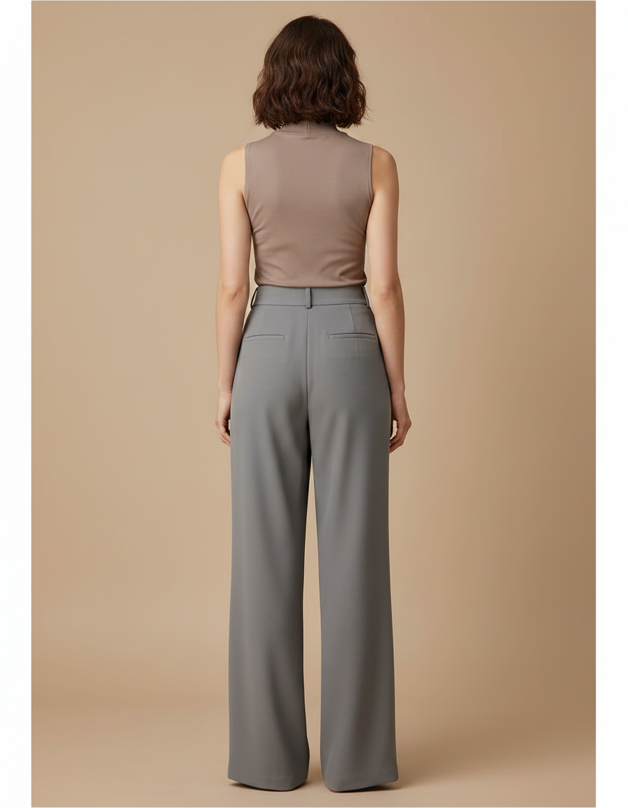 Pantalon Fluide Femme Gris Palazzo Polyester - vue 2