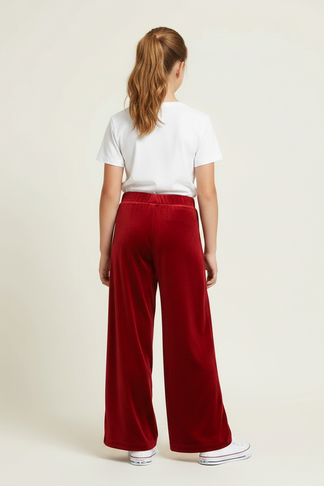 Pantalon Fluide Velours Rouge Ample Fille - vue 2
