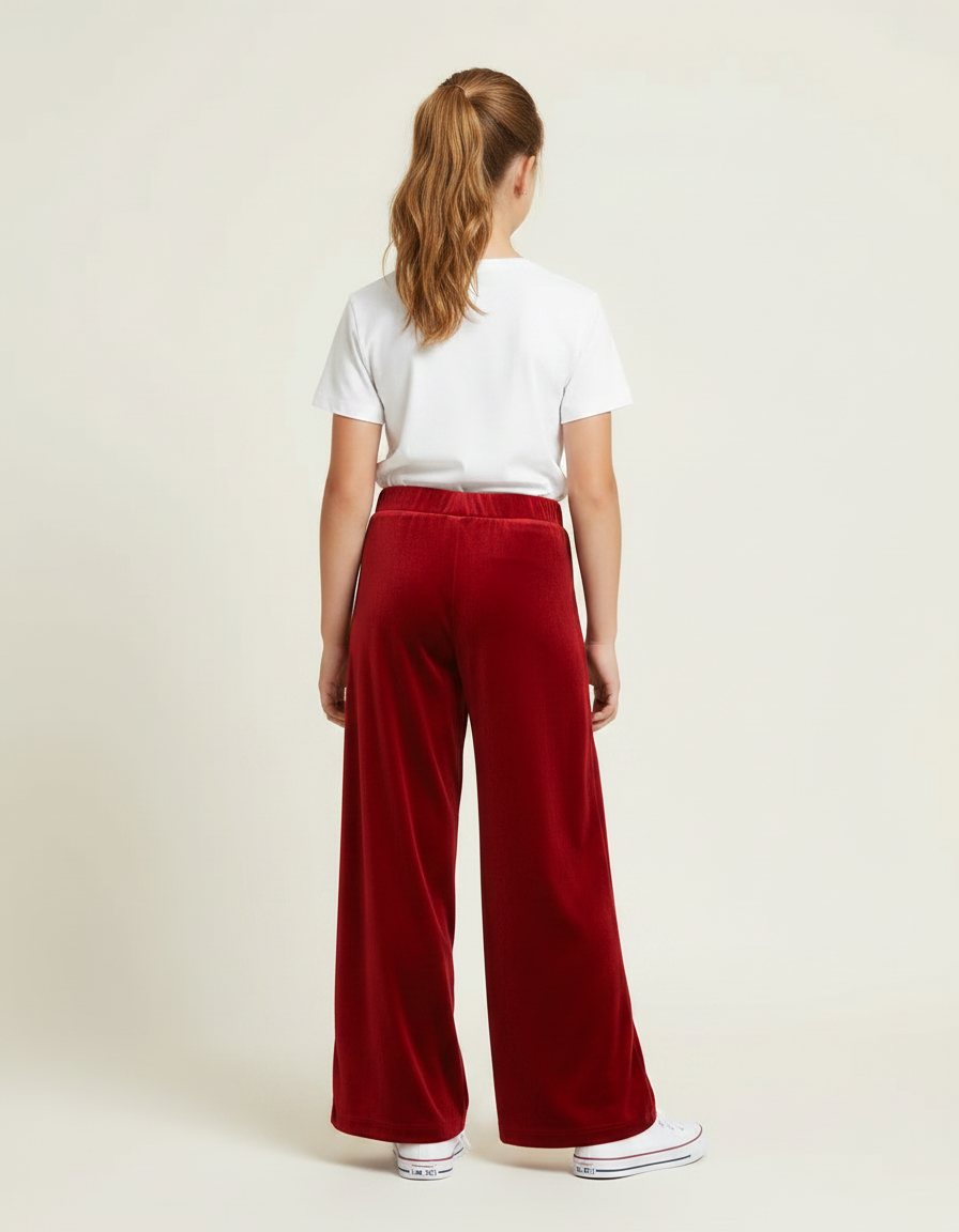 Pantalon Fluide Velours Rouge Ample Fille - vue 2