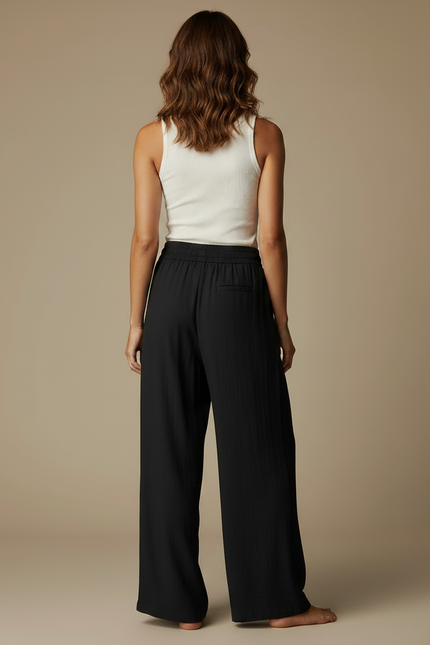 Pantalon Fluide Femme Noir Palazzo Viscose Été - vue 2