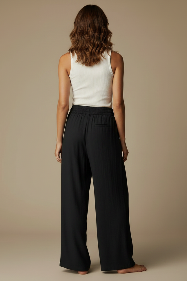 Pantalon Fluide Femme Noir Palazzo Viscose Été - vue 2