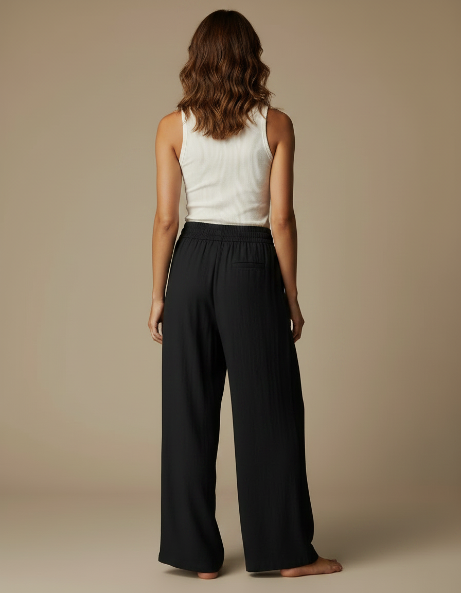 Pantalon Fluide Femme Noir Palazzo Viscose Été - vue 2