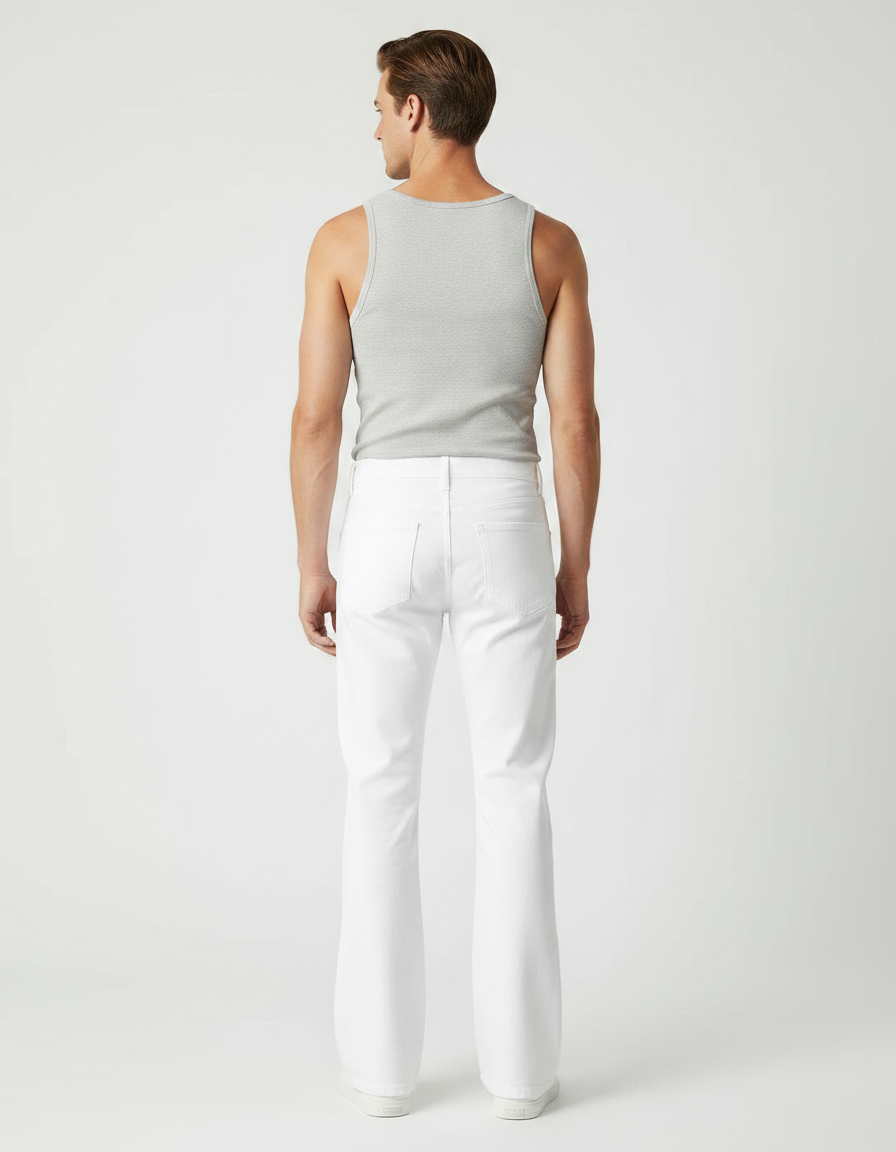 Pantalon Fluide Blanc Évasé Coton Stretch Homme - Jean - vue 2
