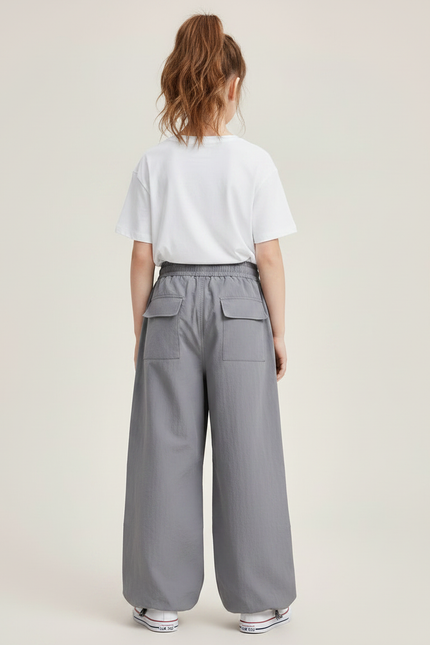 Pantalon Fluide Cargo Gris Ample Décontracté Enfants Streetwear - Polyester - vue 2