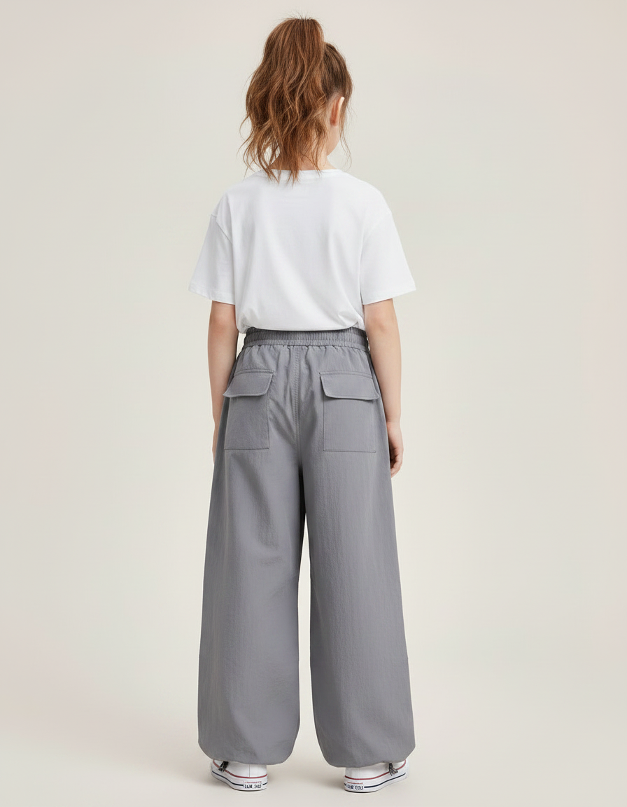 Pantalon Fluide Cargo Gris Ample Décontracté Enfants Streetwear - Polyester - vue 2