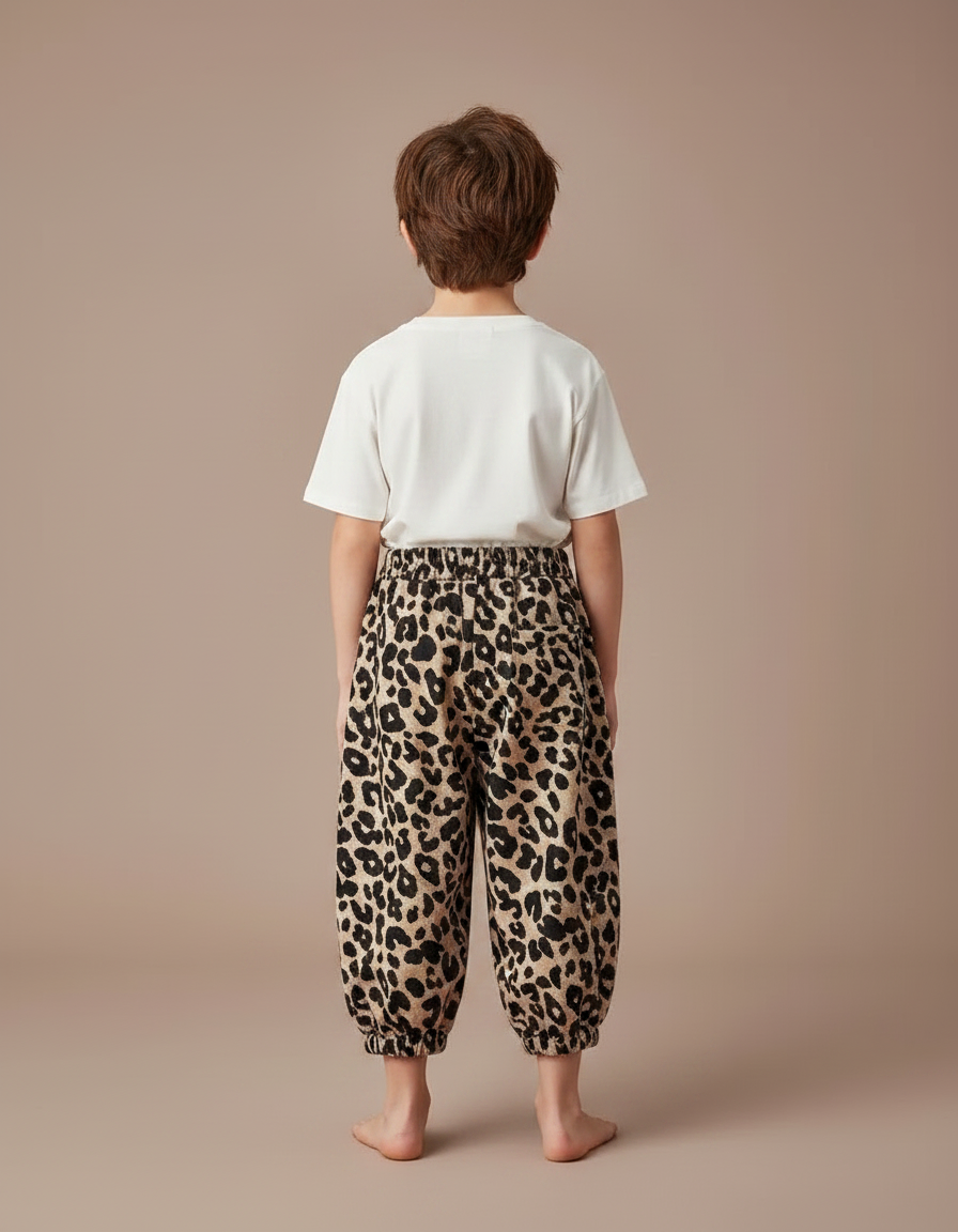 Pantalon Fluide Léopard Ample Élastiqué Unisexe Décontracté - Imprimé Molleton - vue 2