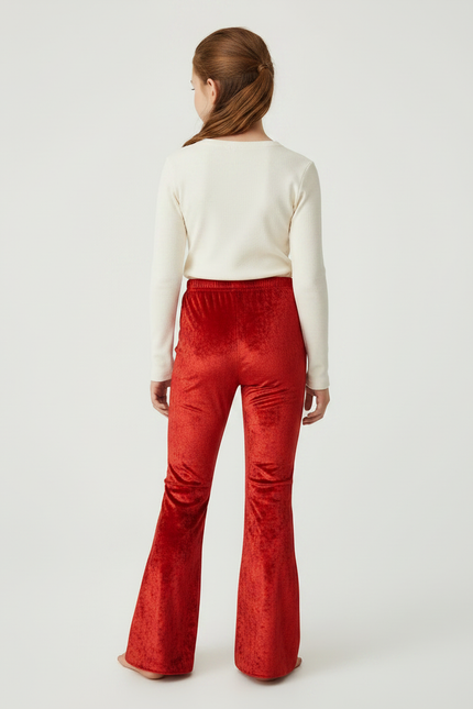 Pantalon Fluide Velours Rouge Évasé Enfant Confortable - vue 2