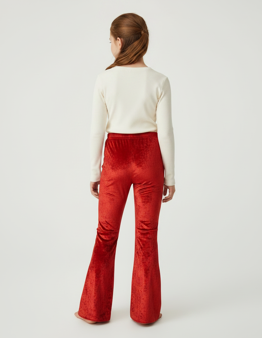 Pantalon Fluide Velours Rouge Évasé Enfant Confortable - vue 2