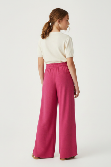 Pantalon Fluide Fuchsia Ample Cordon Décontracté Fille - Rose Maille - vue 2