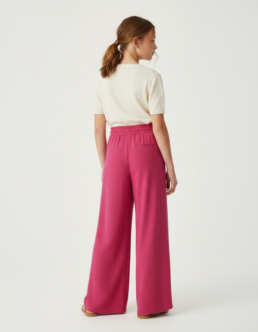 Pantalon Fluide Fuchsia Ample Cordon Décontracté Fille - Rose Maille - vue 2