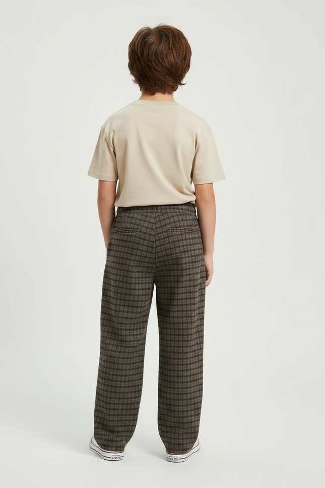 Pantalon Fluide Carreaux Marron Ample Garçon Décontracté - Tweed - vue 2