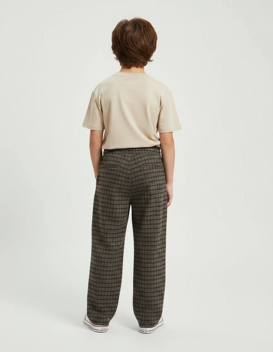 Pantalon Fluide Carreaux Marron Ample Garçon Décontracté - Tweed - vue 2