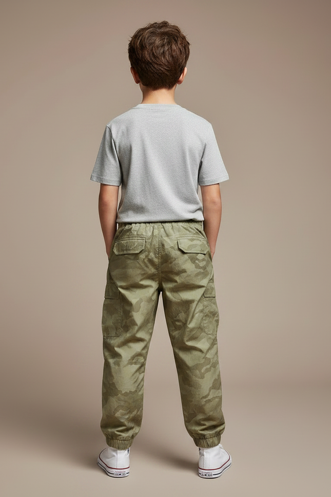 Pantalon Fluide Camouflage Kaki Ample Cargo Garçon - Polyester - vue 2