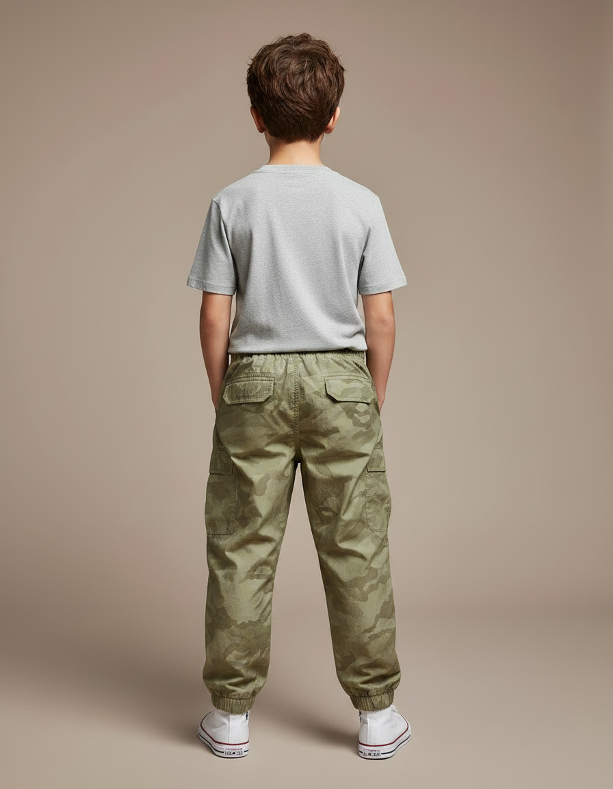 Pantalon Fluide Camouflage Kaki Ample Cargo Garçon - Polyester - vue 2