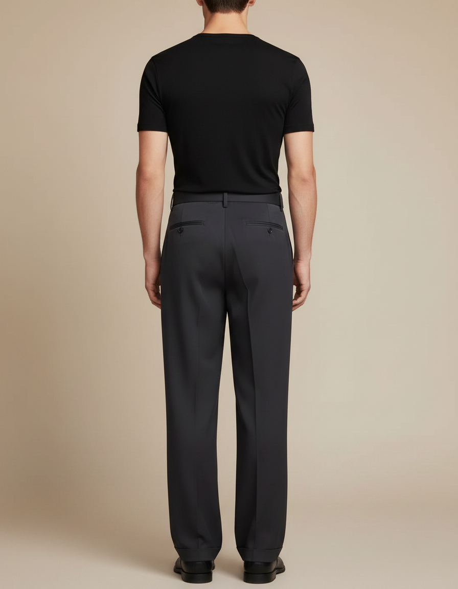 Pantalon Fluide Gris Foncé Ample Plissé Élégant Homme - Polyester - vue 2