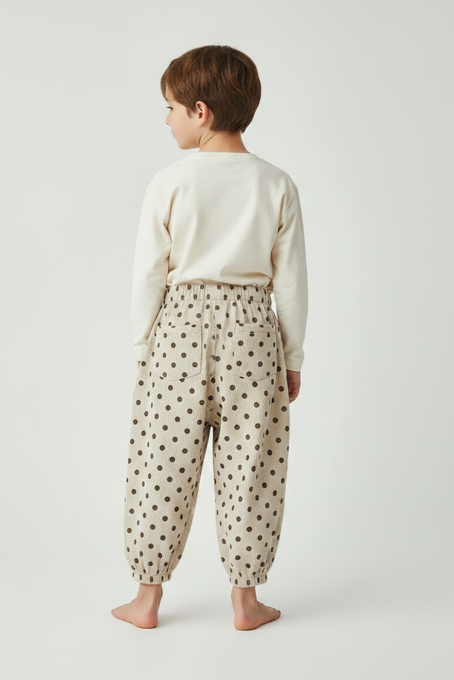 Pantalon Fluide Côtelé Beige Pois Ample Enfant - Cordé - vue 2