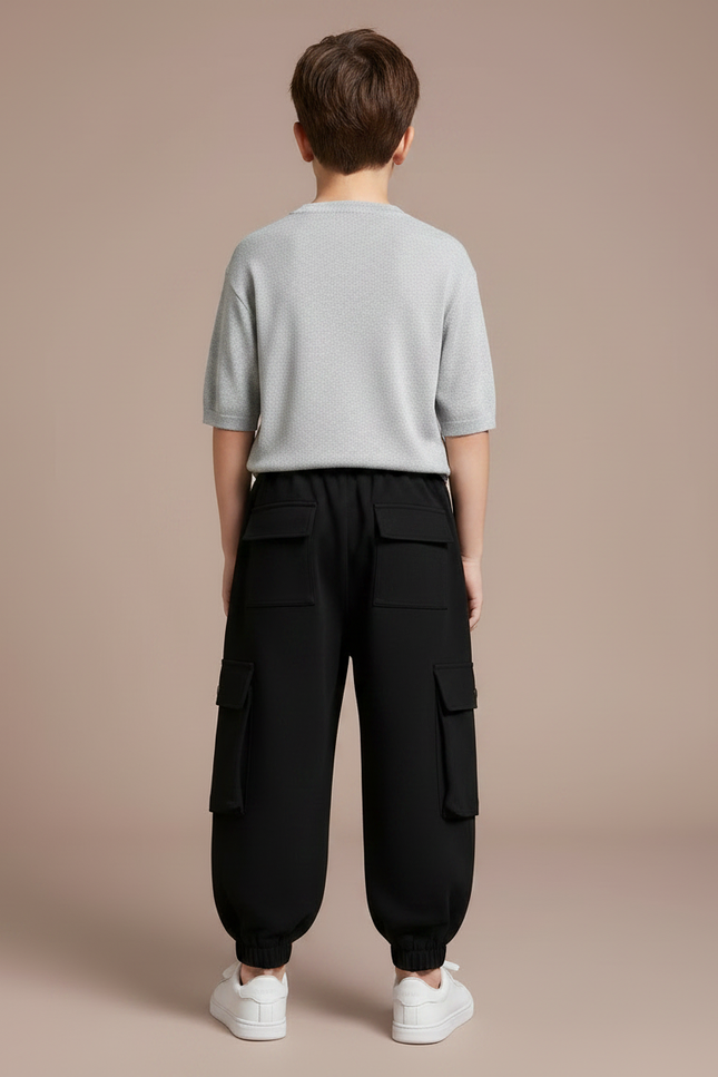 Pantalon Fluide Noir Cargo Ample Sport Enfant - Molleton - vue 2