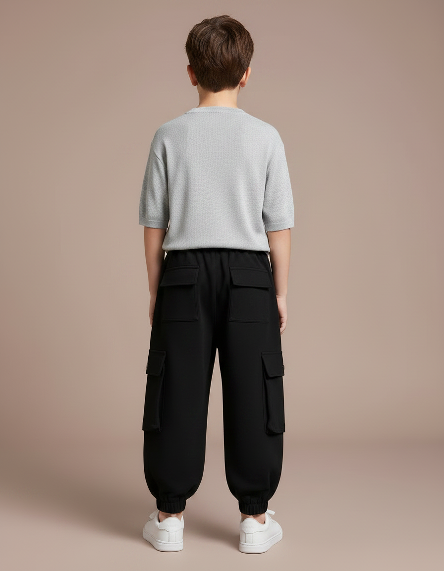 Pantalon Fluide Noir Cargo Ample Sport Enfant - Molleton - vue 2