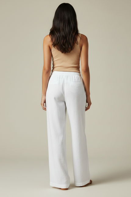 Pantalon Fluide Blanc Lin Ample Décontracté Confortable - vue 2