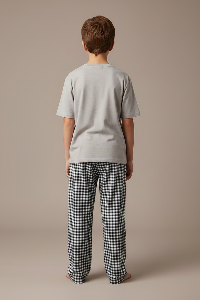 Pantalon Fluide Carreaux Noir Blanc Ample Coton Garçon - Imprimé - vue 2