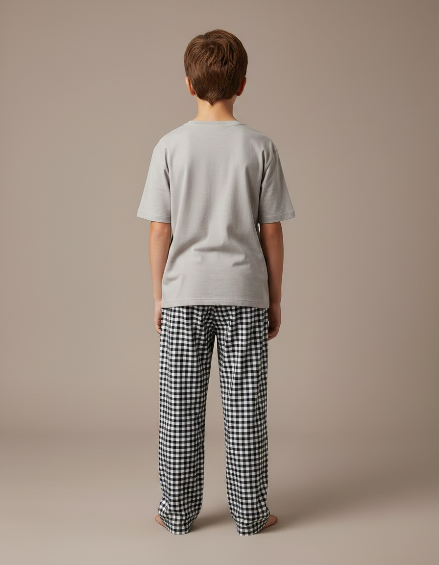 Pantalon Fluide Carreaux Noir Blanc Ample Coton Garçon - Imprimé - vue 2