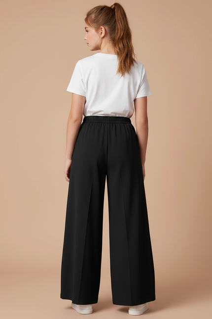 Pantalon Fluide Noir Ample Taille Élastique Plissé - Polyester - vue 2