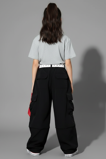 Pantalon Fluide Noir Cargo Ample Streetwear Fille - Polyester - vue 2