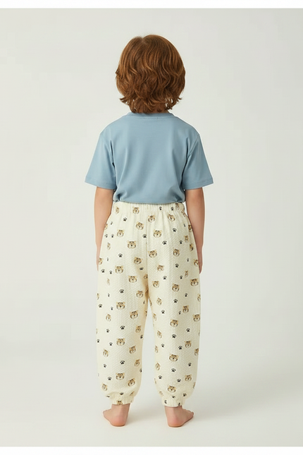 Pantalon Fluide Écru Imprimé Tigre Coton Léger Enfant - Beige - vue 2