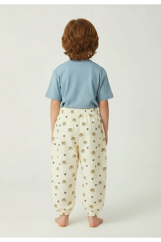 Pantalon Fluide Écru Imprimé Tigre Coton Léger Enfant - Beige - vue 2
