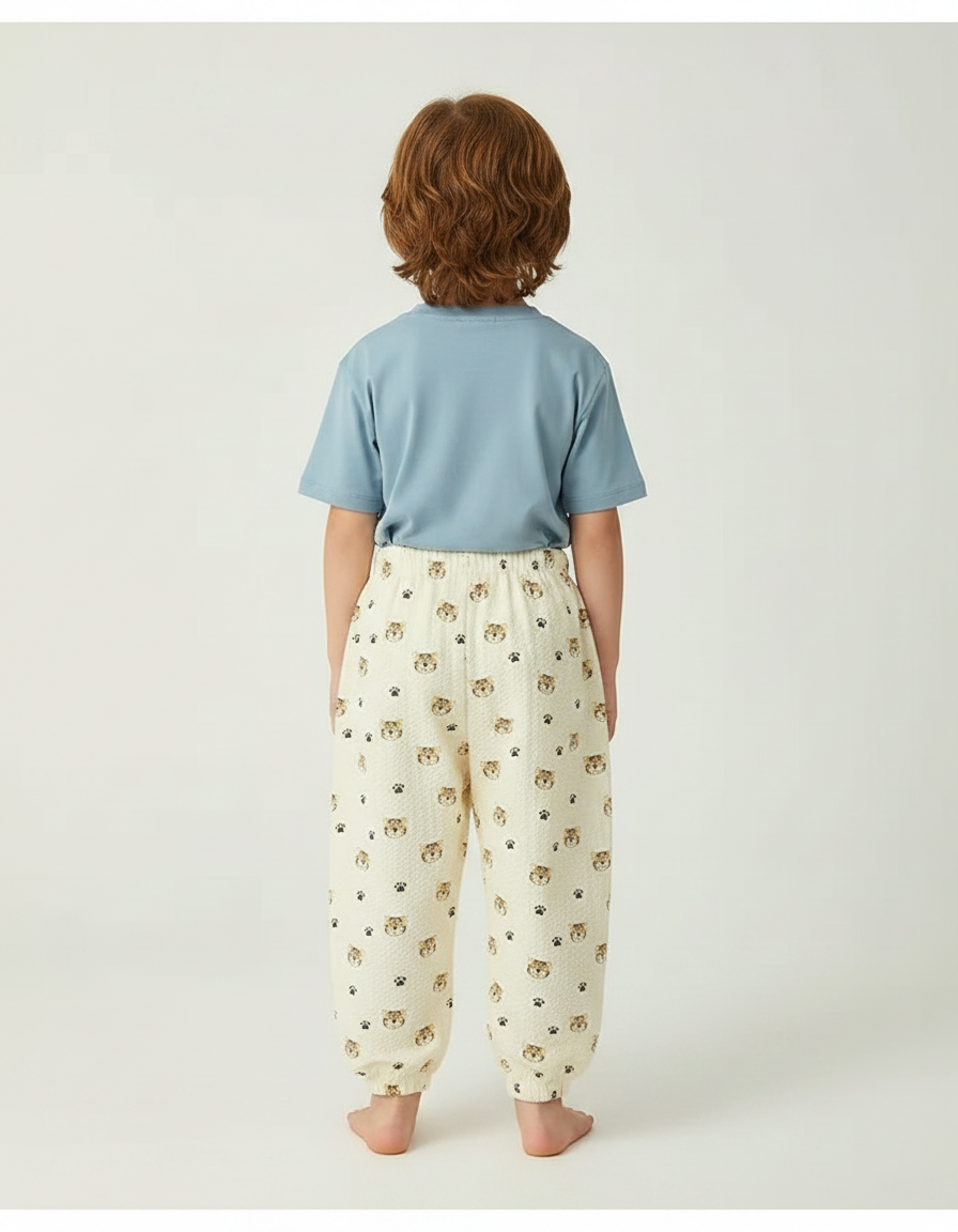 Pantalon Fluide Écru Imprimé Tigre Coton Léger Enfant - Beige - vue 2