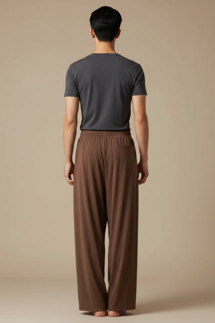 Pantalon Fluide Marron Ample Décontracté Homme Uni - Polyester - vue 2