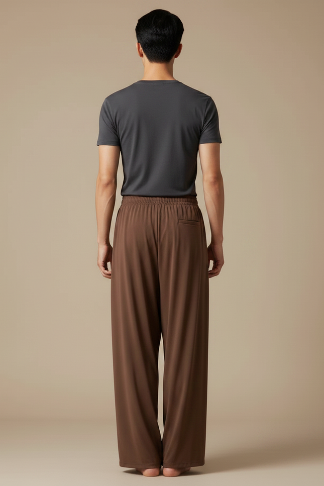 Pantalon Fluide Marron Ample Décontracté Homme Uni - Polyester - vue 2