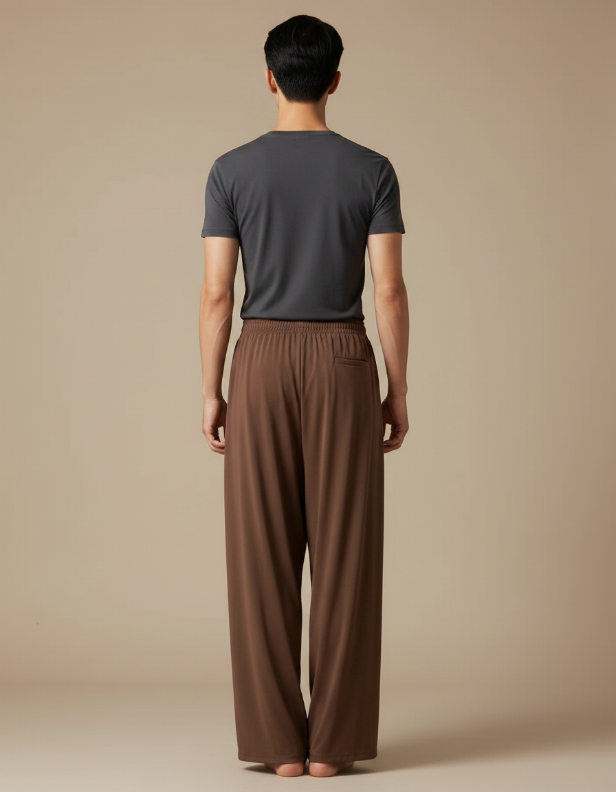 Pantalon Fluide Marron Ample Décontracté Homme Uni - Polyester - vue 2
