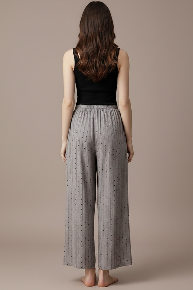 Pantalon Fluide Gris Ample Rayures Points Confortable - Viscose - vue 2