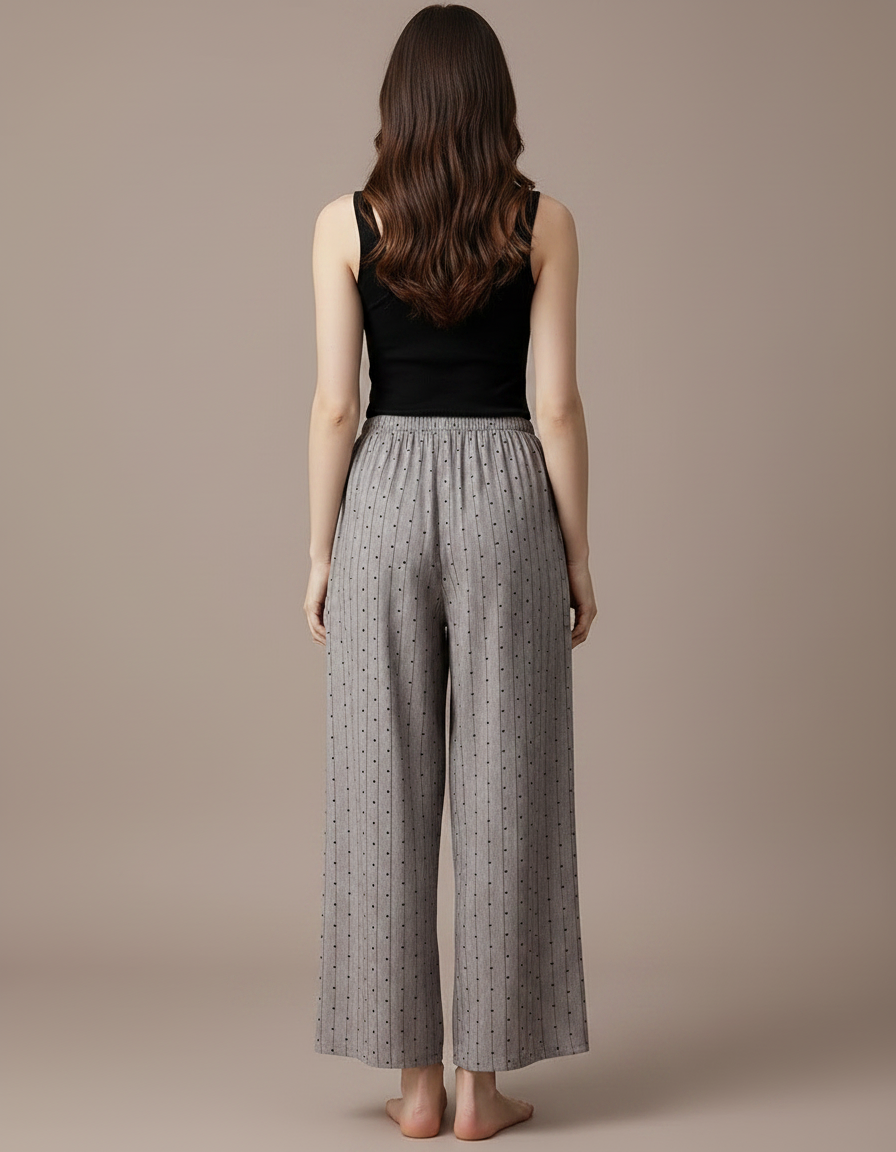 Pantalon Fluide Gris Ample Rayures Points Confortable - Viscose - vue 2