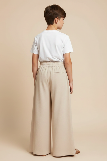 Pantalon Fluide Beige Large Confortable Cordon Décontracté - Lin - vue 2