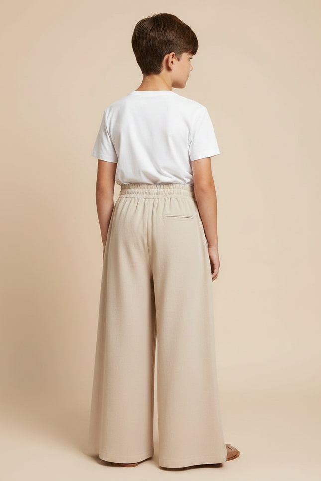 Pantalon Fluide Beige Large Confortable Cordon Décontracté - Lin - vue 2