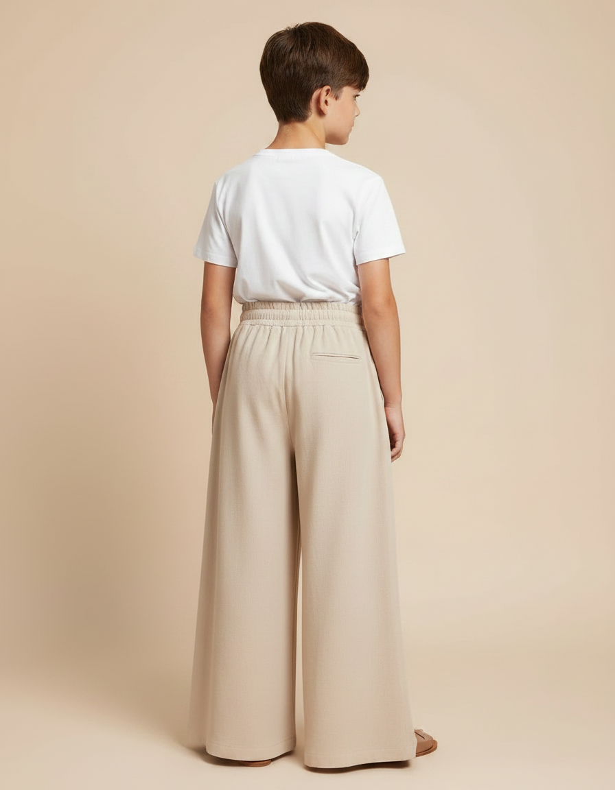 Pantalon Fluide Beige Large Confortable Cordon Décontracté - Lin - vue 2