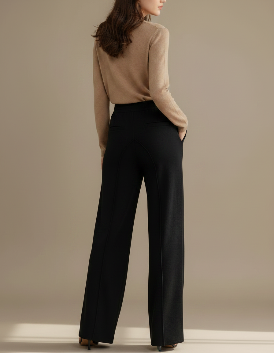 Pantalon Fluide Noir Ample Taille Haute Décontracté Femme - Maille - vue 2
