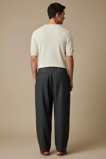 Pantalon Fluide Anthracite Ample Cordon Homme Décontracté - Gris Viscose - vue 2