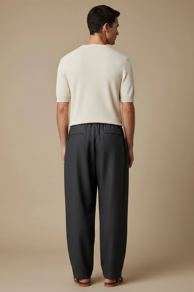 Pantalon Fluide Anthracite Ample Cordon Homme Décontracté - Gris Viscose - vue 2