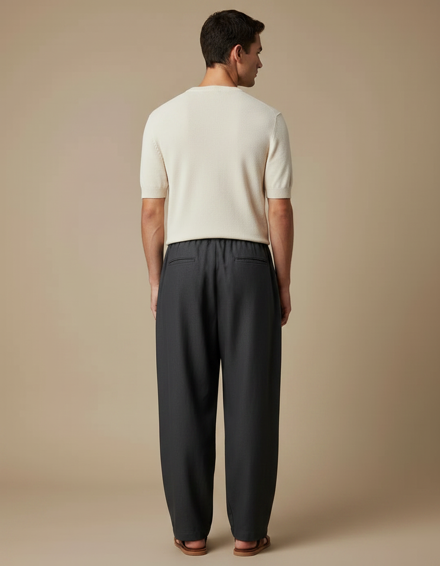 Pantalon Fluide Anthracite Ample Cordon Homme Décontracté - Gris Viscose - vue 2
